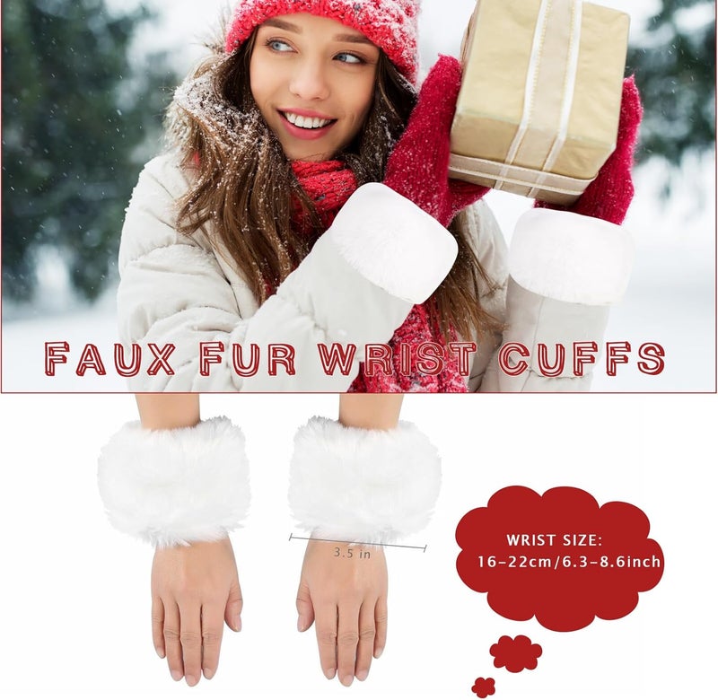 QZUnique Fuzzy Fur Leg Warmers Set - 3 Pcs Women Winter Furry Boot Cuffs Faux Fur Headband Wrist Bands Cover Long Leg Warmers - Image 3